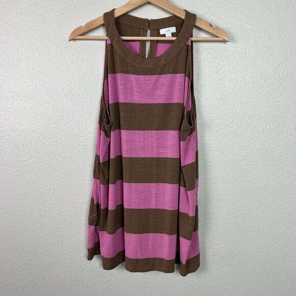 J. Jill Striped A-Line Halter Tank Top Size 2X Pink and Brown - Picture 2 of 6